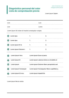 Lista de comprobación de la consulta de diagnóstico del color personal Minty