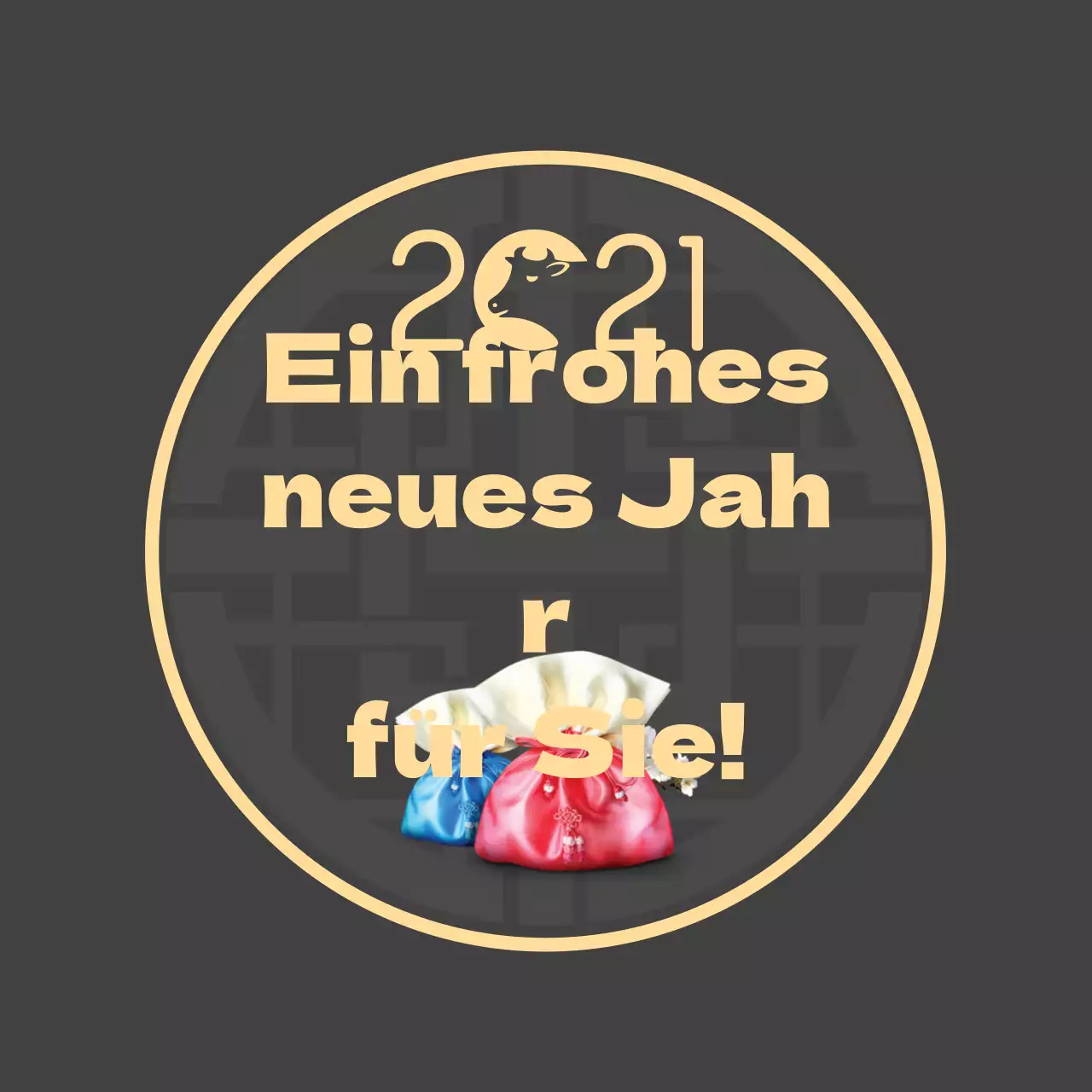 Neujahrsgruß-Etikett mit goldenem Fotoschriftzug