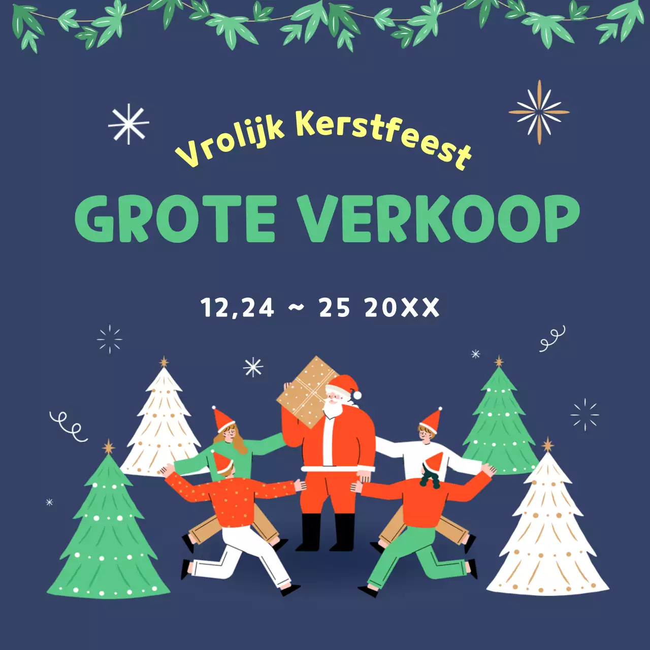 Navy groene illustratie kerstverkoop evenement voor sociale media
