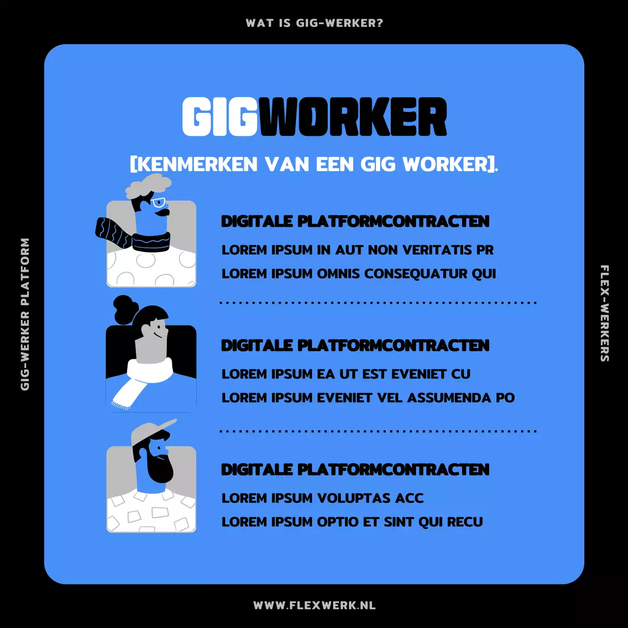 Blauwe en zwarte mensen illustratie Introductie van gigworkers