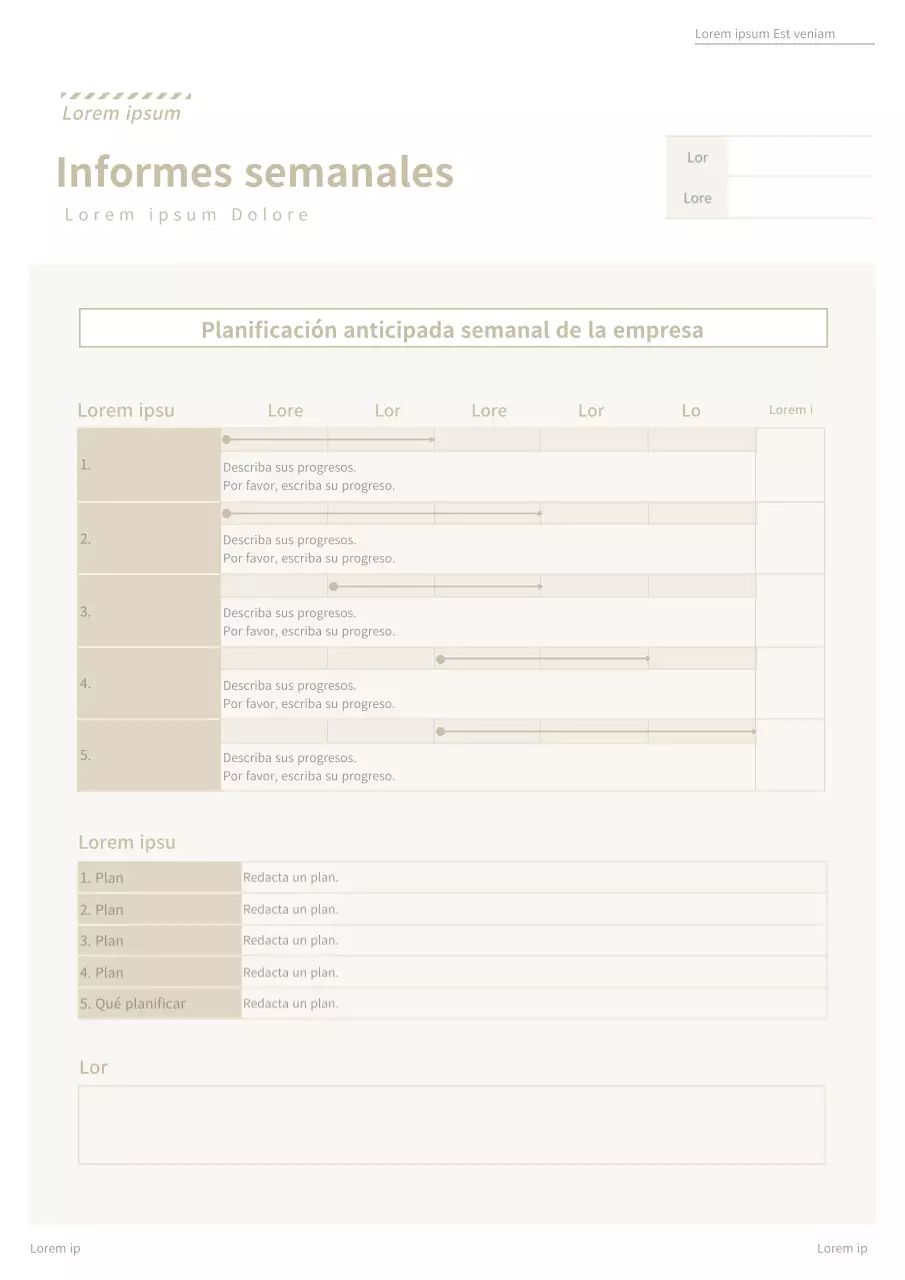 Formulario sencillo de documentación de la empresa en tonos beige Informe semanal de trabajo