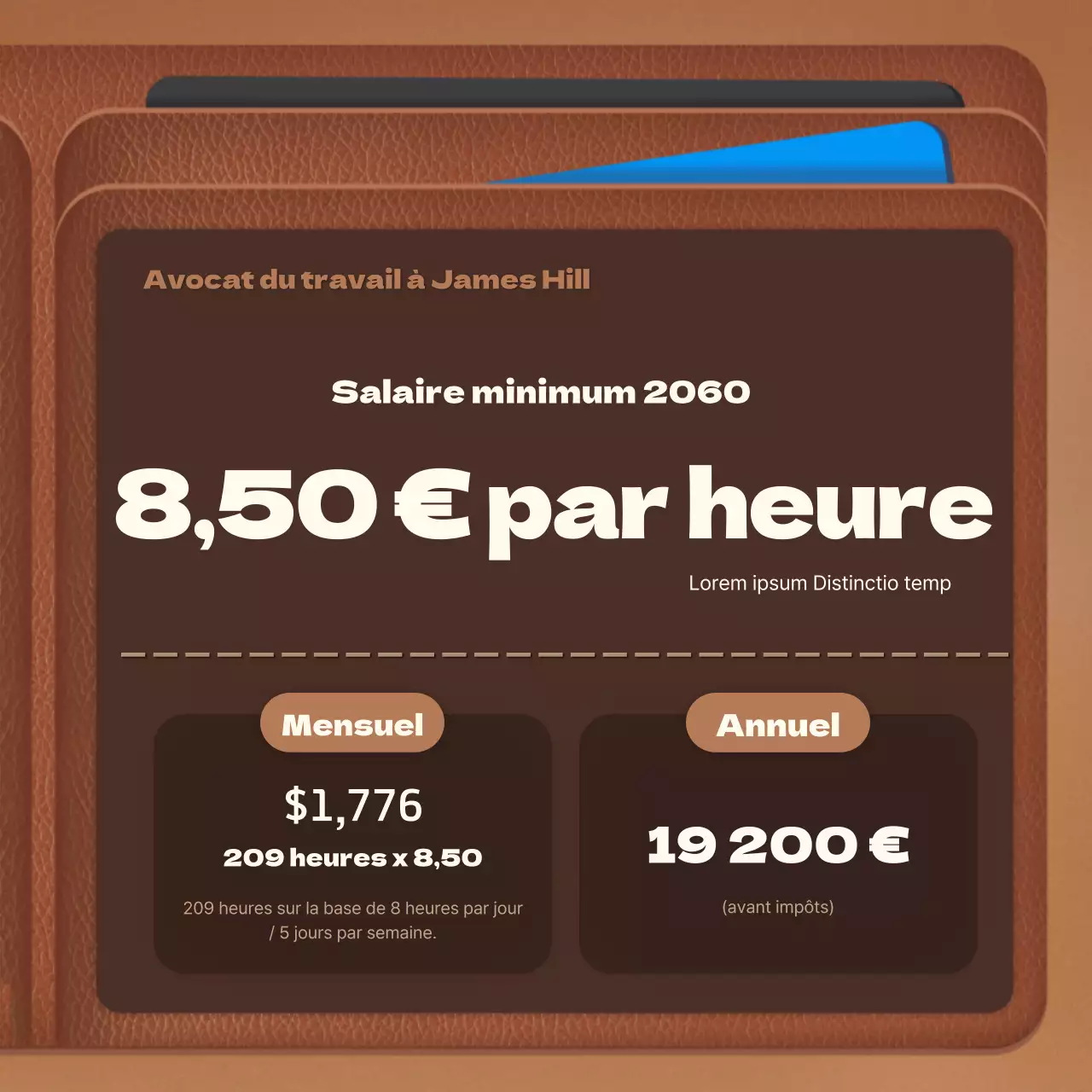Marron, soignée et changée, la carte promotionnelle de l'avocat en droit du travail de cette année.