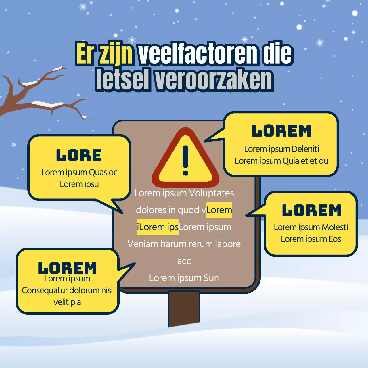 Veiligheid in de bergen in de winter met kastanjebruine en lichtblauwe borden