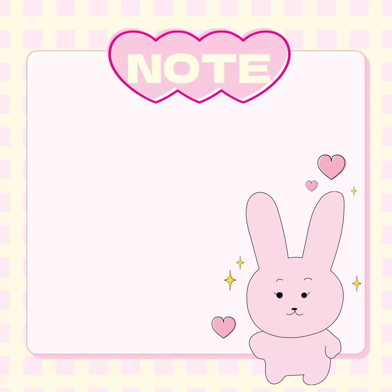 Gribouillis lapin mochi avec carreaux jaunes sur fond rose