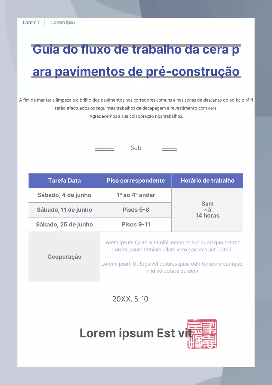Instruções de trabalho da cera para pavimentos cinzentos limpos