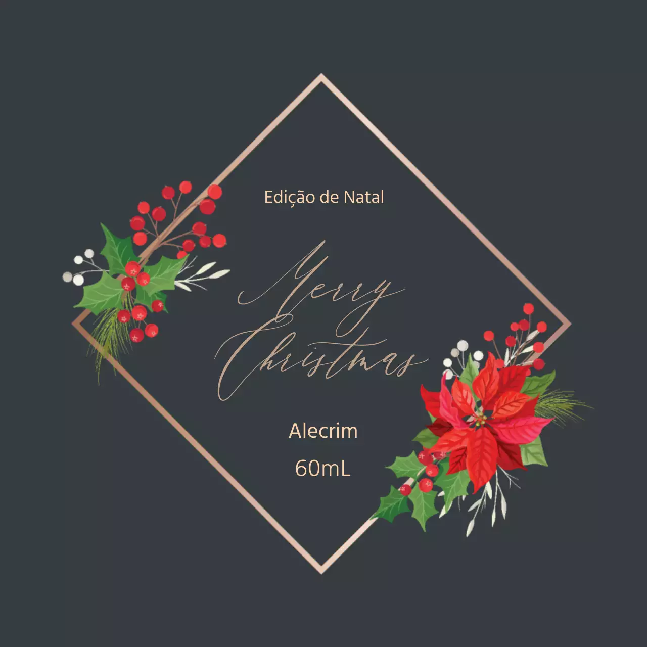 Ilustração a cinzento Caligrafia de Natal Rótulo de perfume