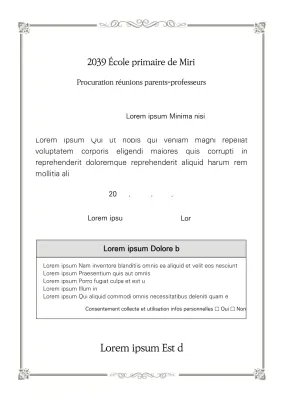 Réunion de parents Formulaire de procuration Acte de rétrocession Séance d'information pour les parents École primaire École secondaire