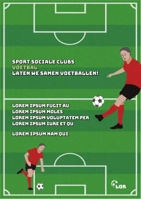 Wervingsflyer voor een voetbalclub met een groen voetbalveld als illustratieconcept