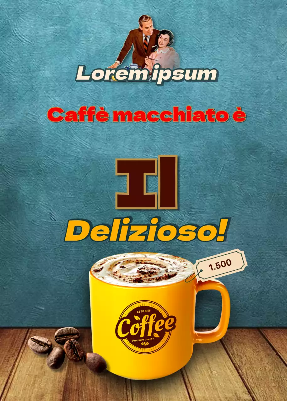 Pop-up di vendita di caffè di ispirazione vintage in marrone e giallo