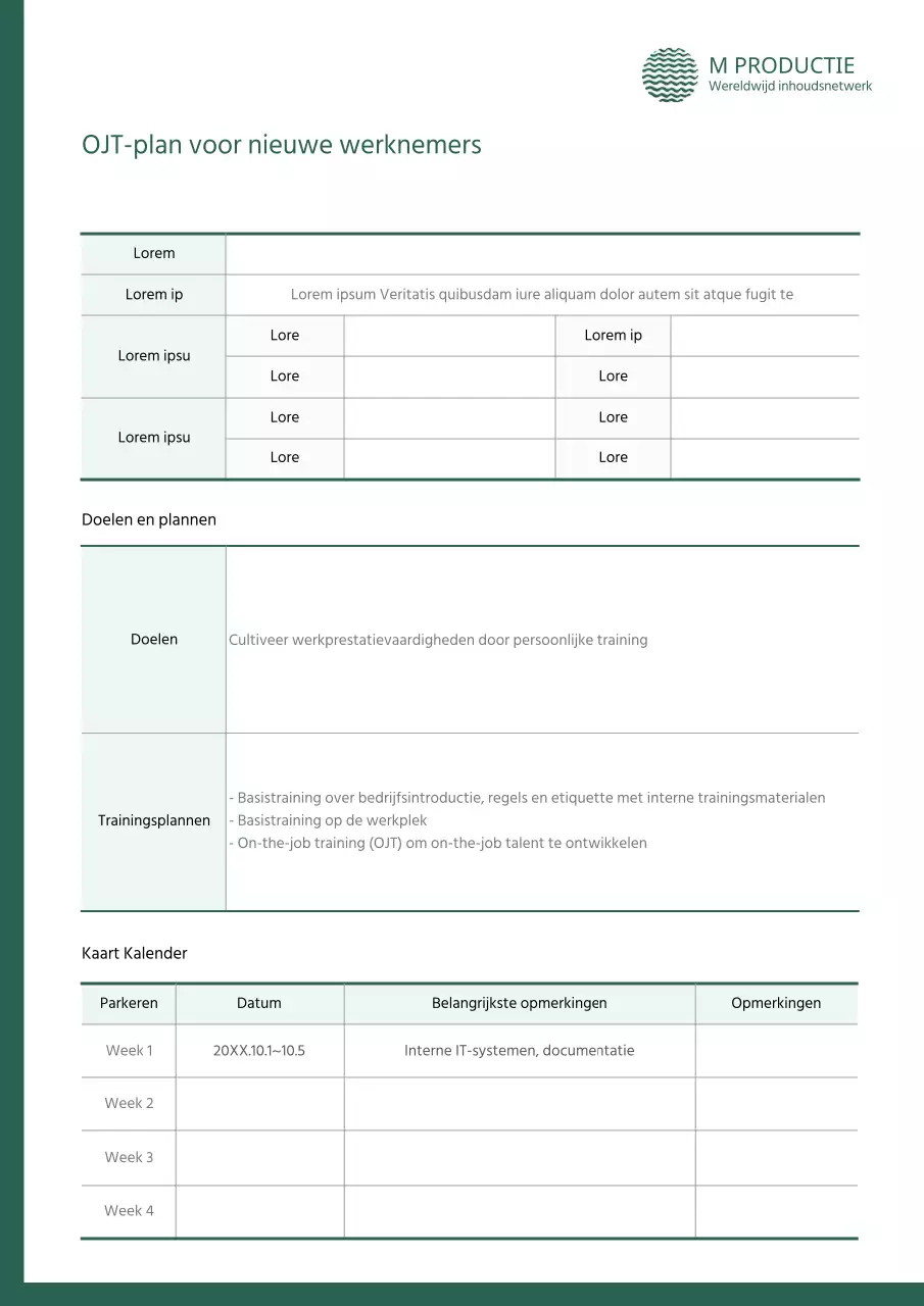 OJT-plan voor nieuwe werknemers