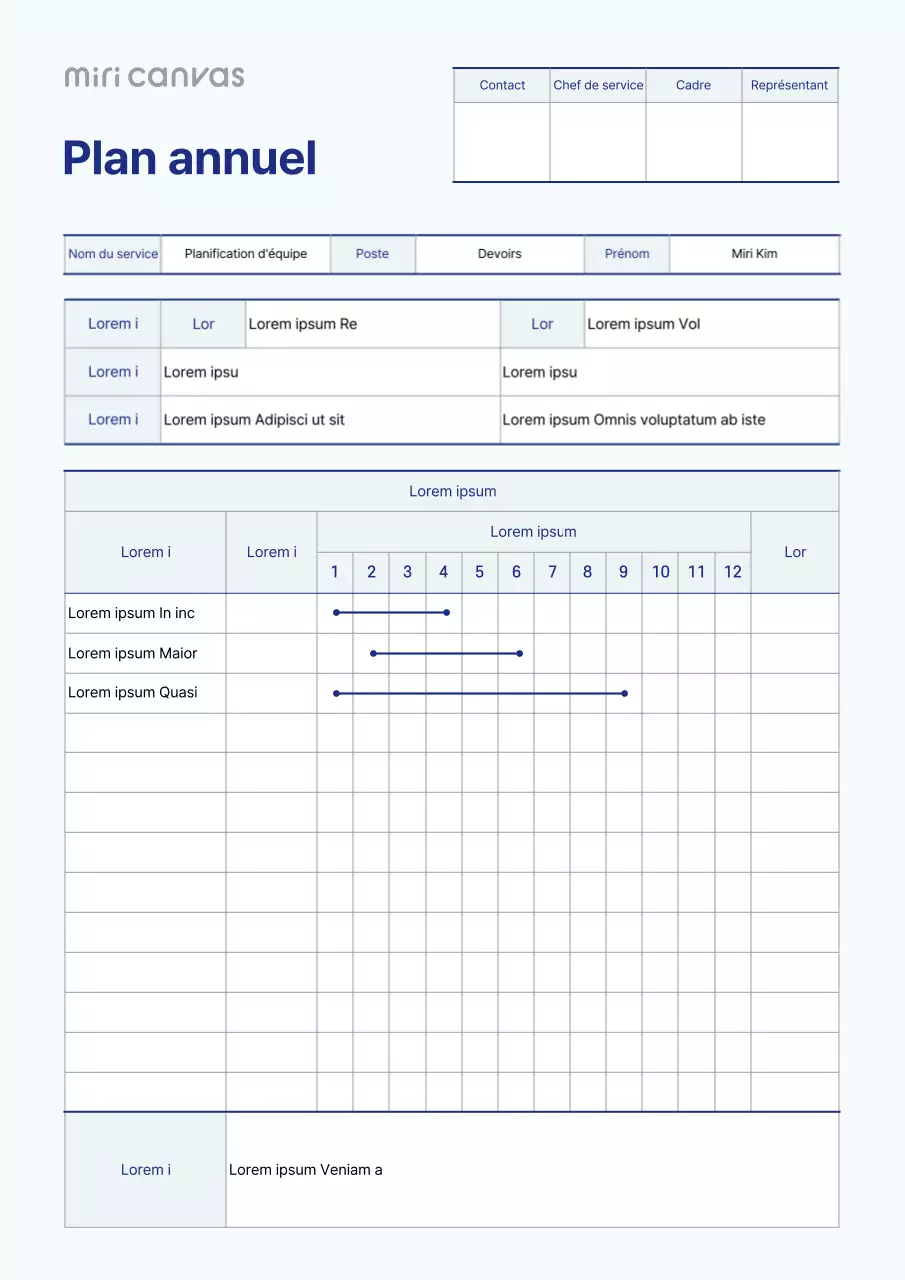 Un plan annuel épuré en bleu clair et bleu marine