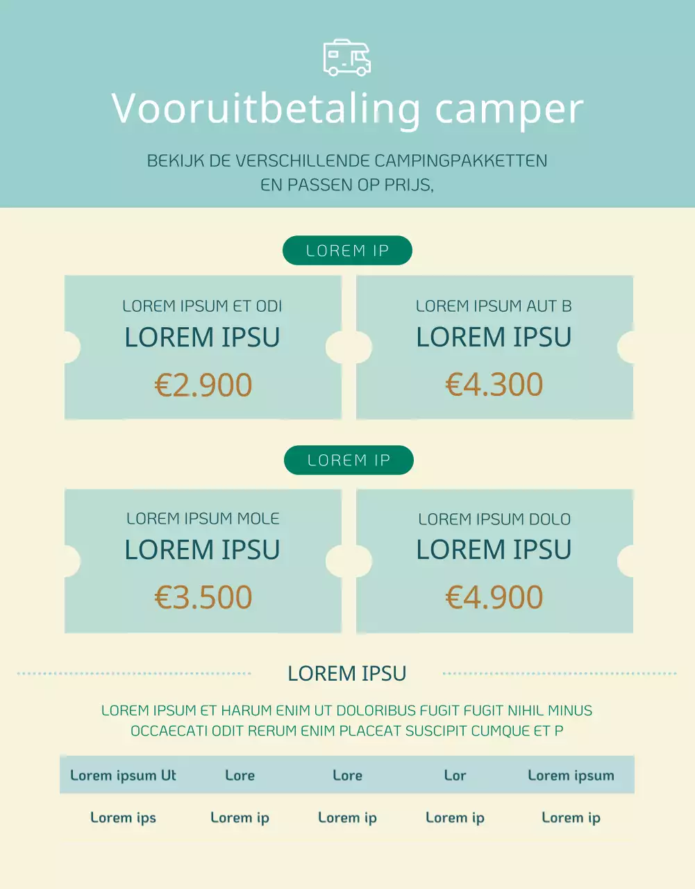 Een gids voor een eenvoudige camperverhuurservice in mint en geel