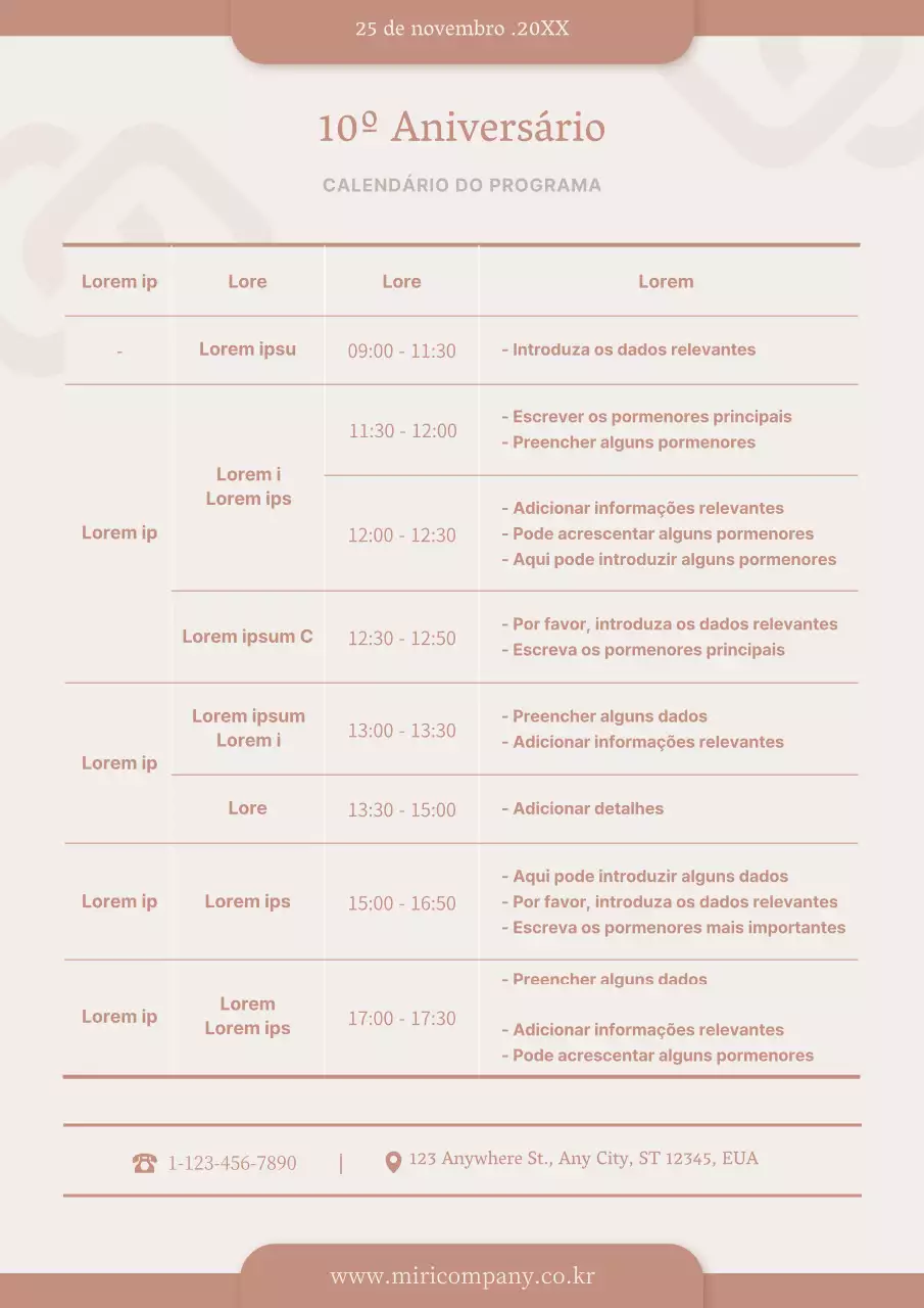 Um programa de evento inaugural bege e limpo