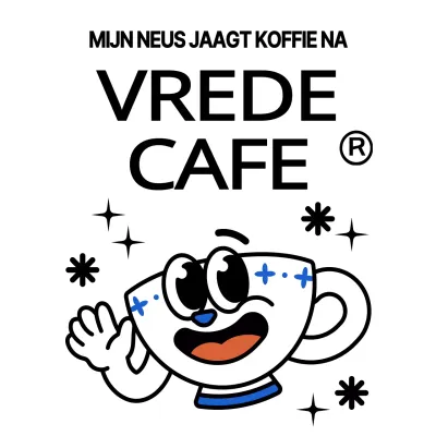 Leuke en hippe koffiekop karakter en tekst combinatie in zwart en blauw Logo stijl voor cafe promotie en promotie