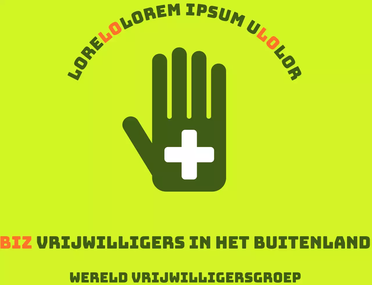 Vrijwilligerswerk in het buitenland vest met eenvoudig groen-oranje logo
