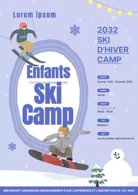 Appel à tous les camps de ski pour enfants pendant les vacances d'hiver en bleu
