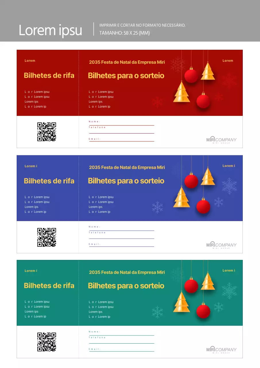 Ornamento de árvore de Natal verde azul vermelho Bilhete do sorteio