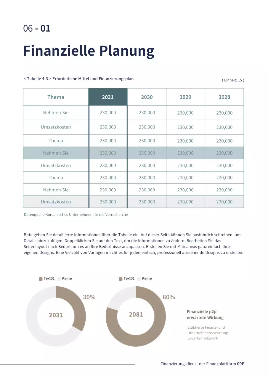 Marineblau Einfaches Unternehmen Unternehmensfinanzierung P2P-Businessplan