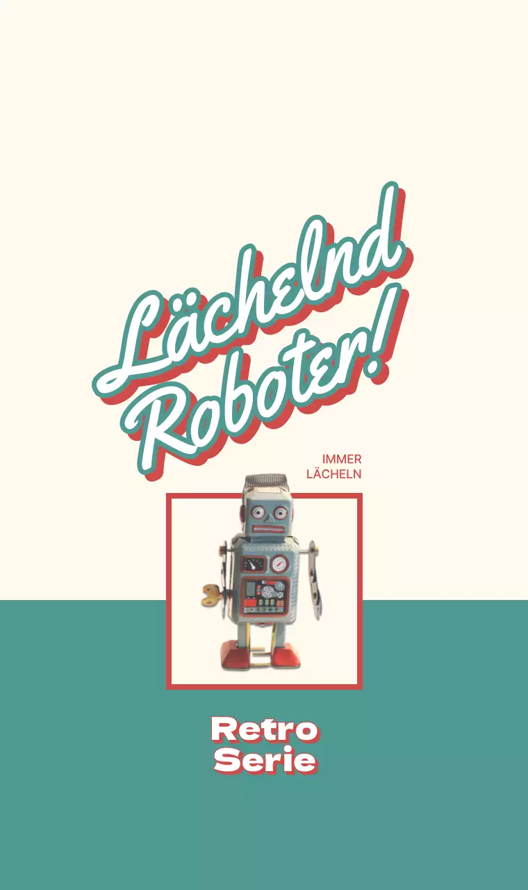 Türkisfarbene niedliche Roboter und Typografie im Retro-Stil
