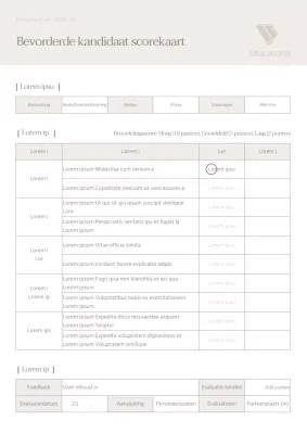 Beige, schoon beoordelingsformulier voor promotiekandidaten
