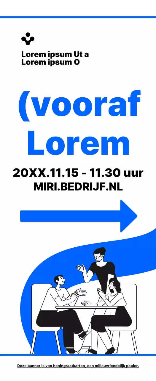 Eenvoudige illustratiestijl in blauw en zwart met aanwijzingen naar de locatie van het wervingsgesprek