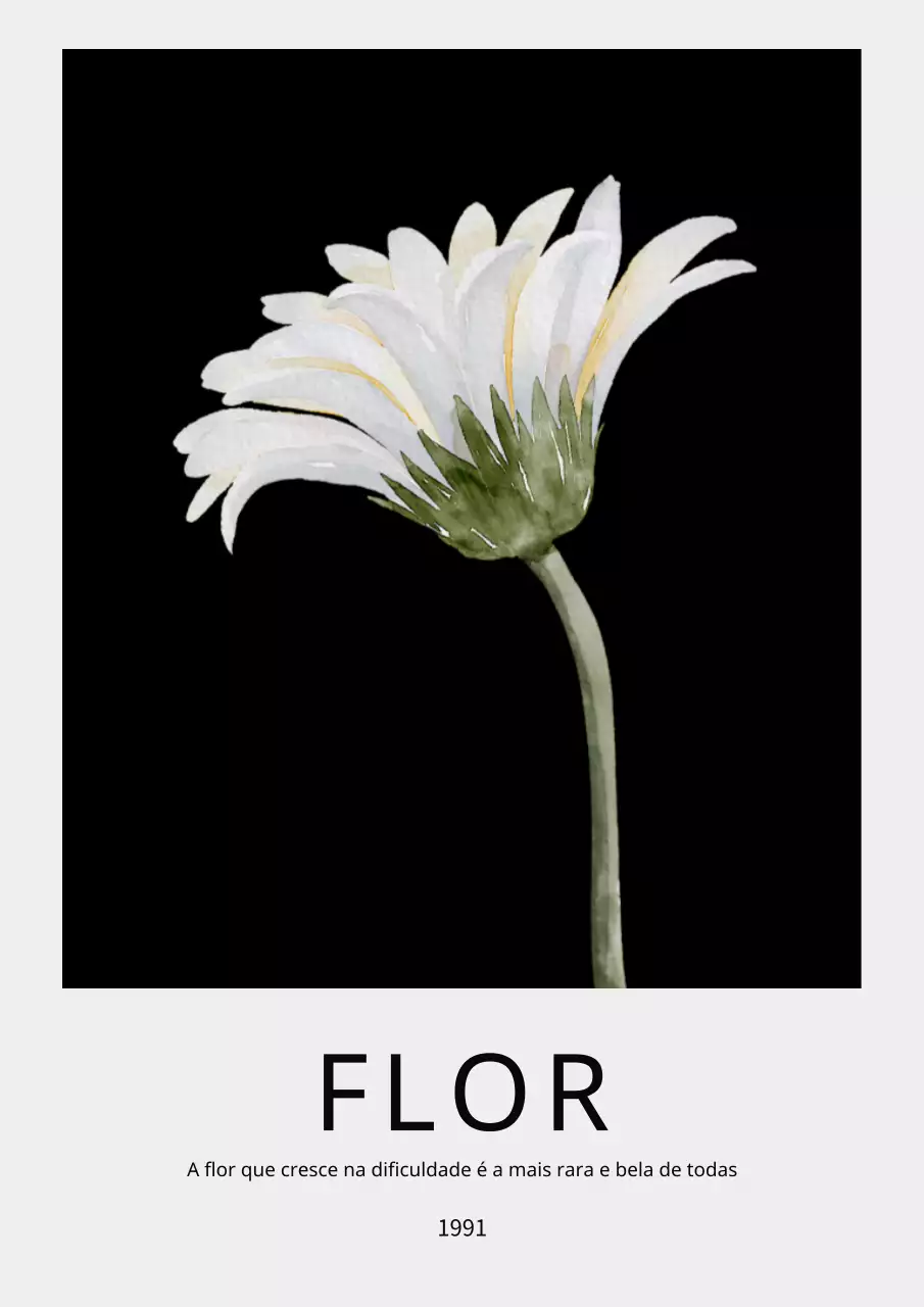 Cartaz vertical simples com flores a preto e branco