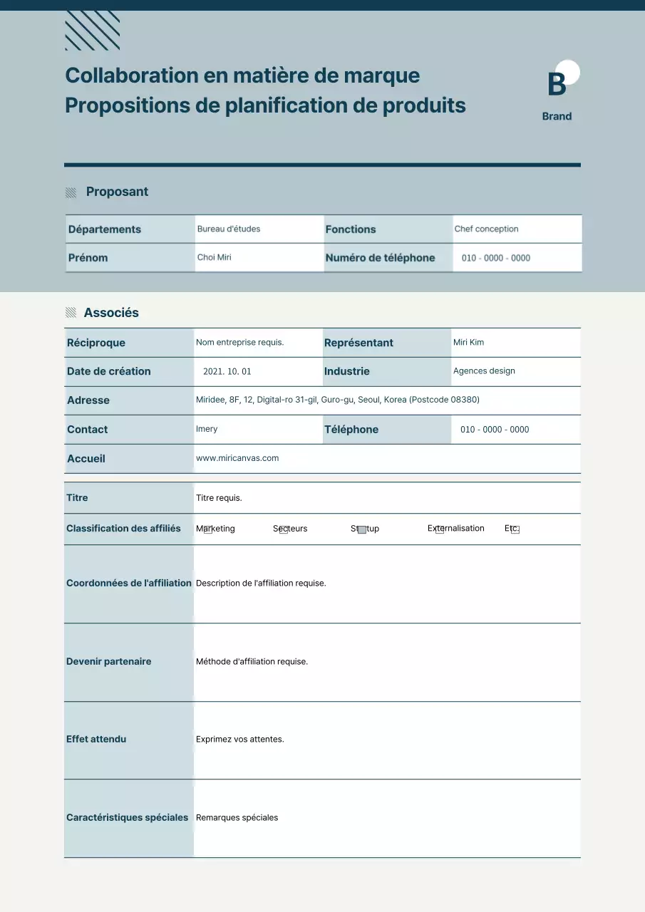 Proposition simple de collaboration de marque et de partenariat en bleu clair