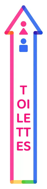 Des flèches colorées et mignonnes pour indiquer la direction à prendre pour se rendre à la salle de bains