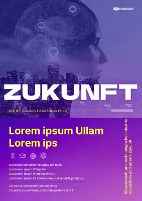 Ein einfaches lilafarbenes und gelbes Webposter für ein Forum über die Perspektiven und die Zukunft der Wissenschafts- und Technologiebranche.