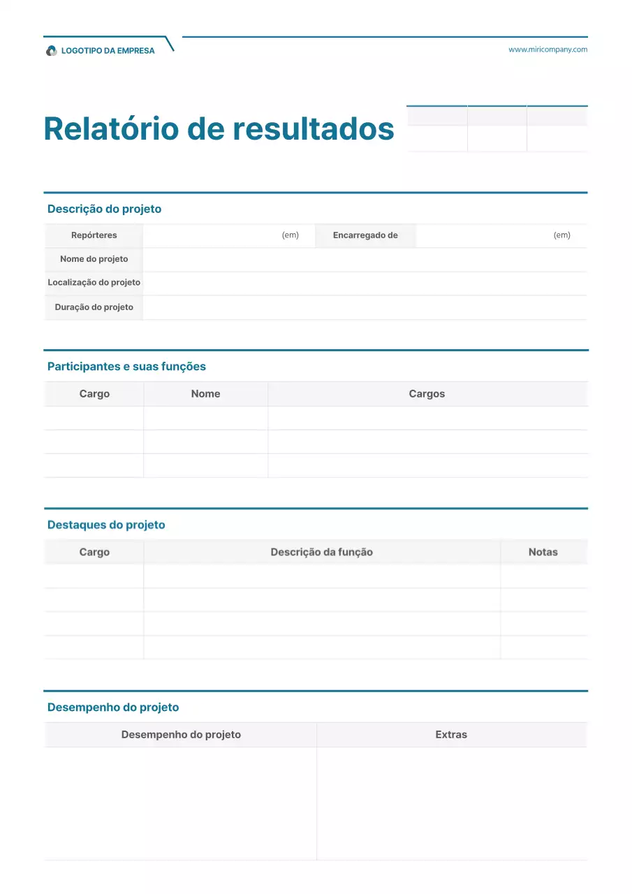 Relatório de projeto de conceito simples em branco e turquesa