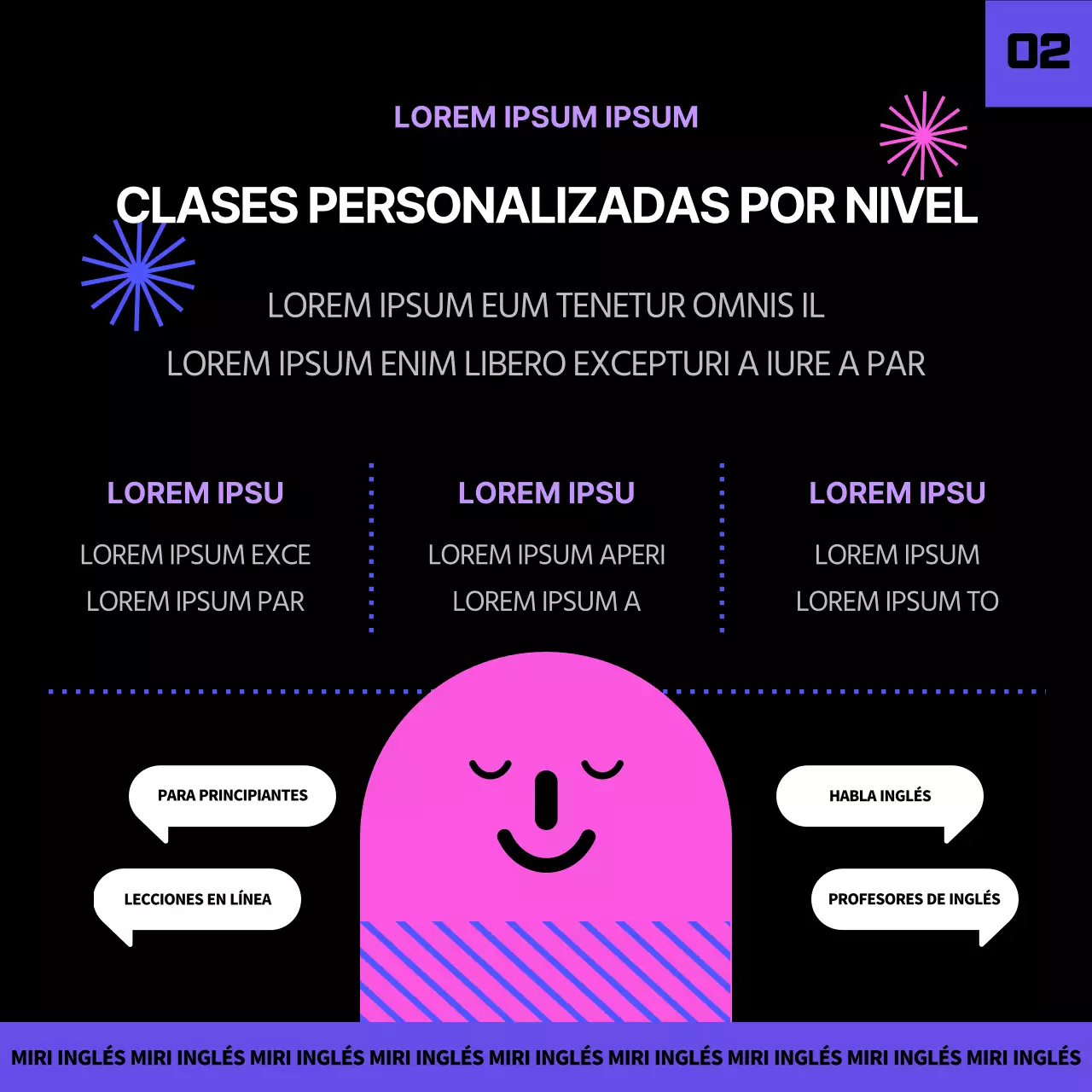 Programa de máster inglés en negro y púrpura