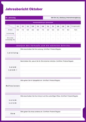Ein einfacher Jahresbericht in Lila und Weiß