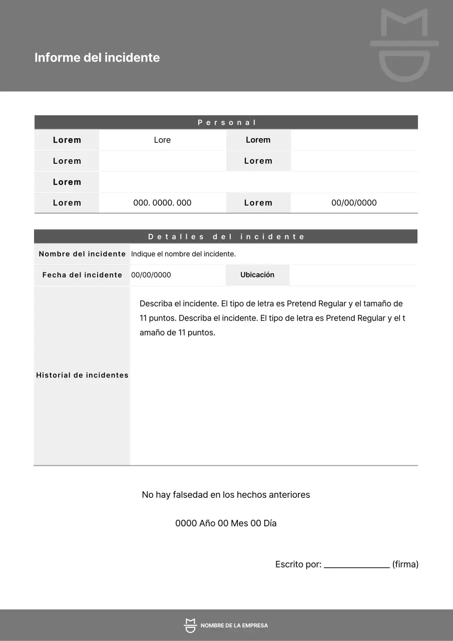 Estilo de documentación de informes de incidentes sencillo y gris