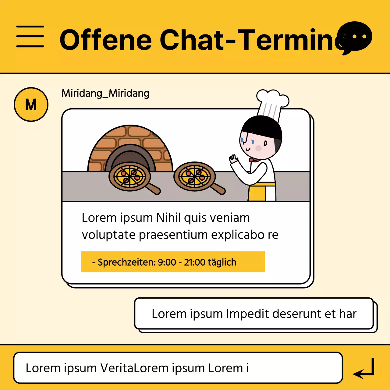 Gelbes Chat-Fenster für offene Chat-Termine
