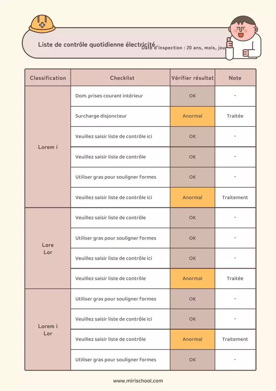 Illustration brune mignonne du concept de liste de contrôle électrique