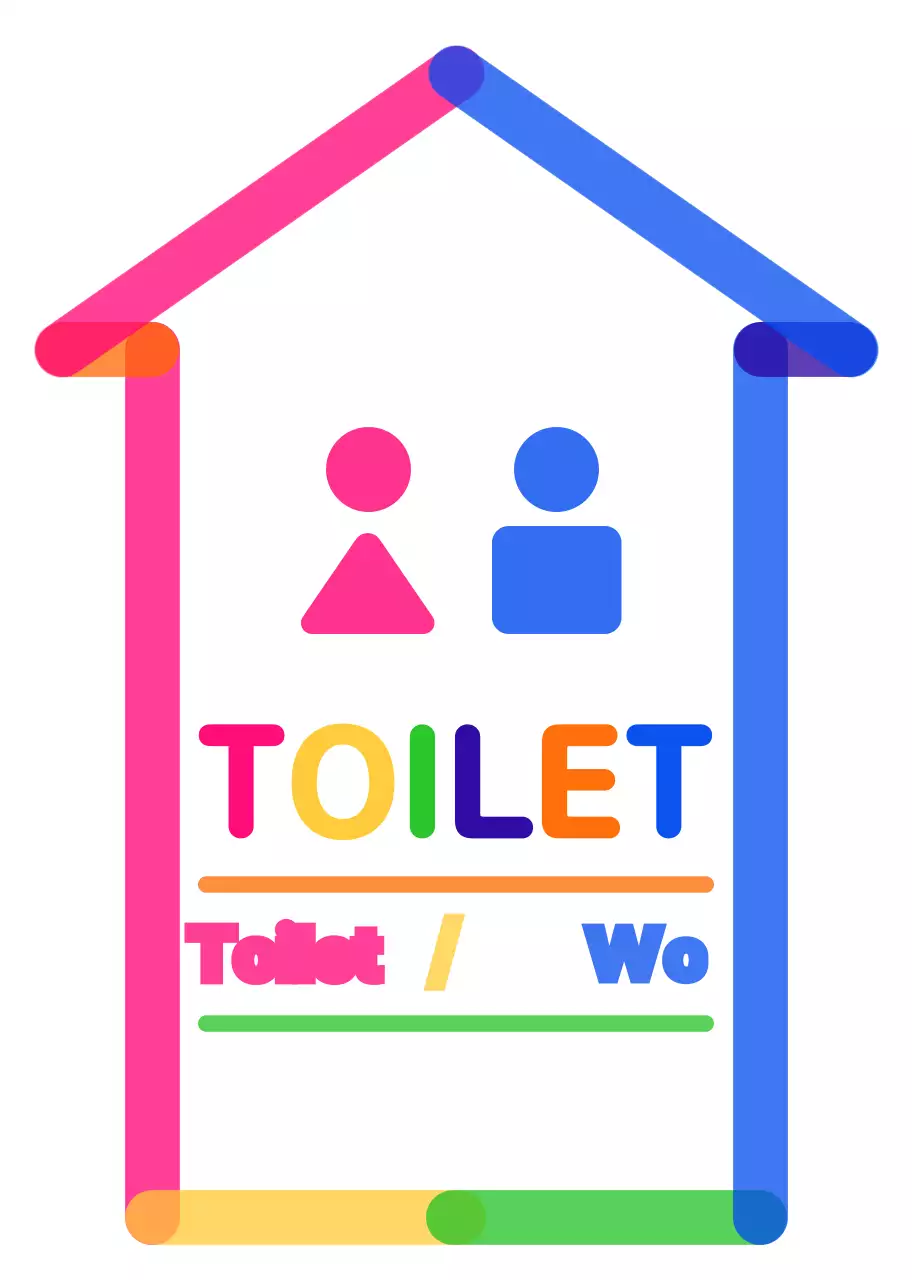 Kleurrijke en schattige routebeschrijving naar de badkamer in de vorm van een pijl