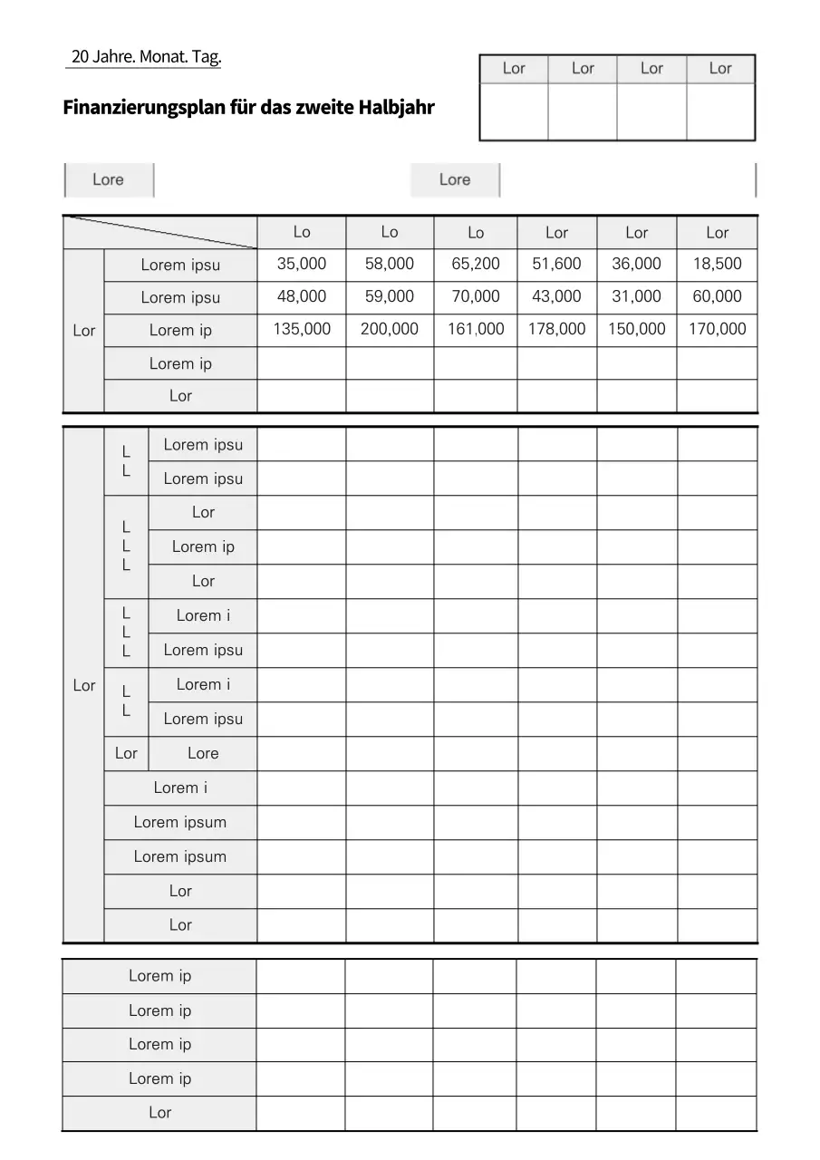 Grautöne für saubere Finanzierungsplanunterlagen
