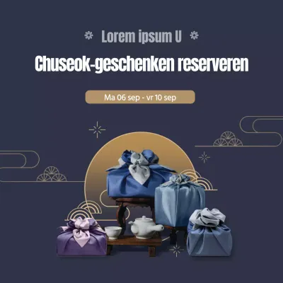 Vierkante banner met Obon-cadeau in marineblauw