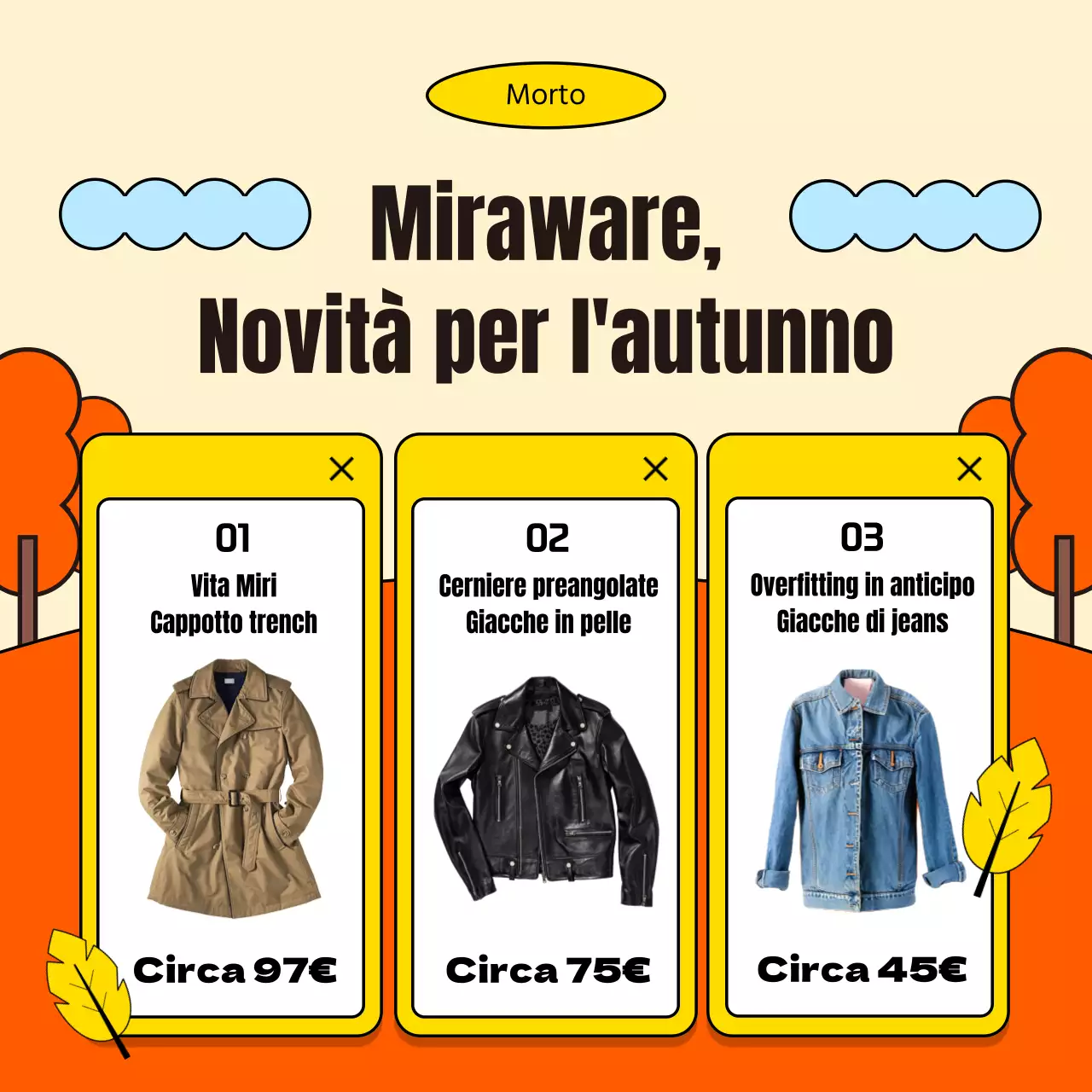 Promuovere un evento autunnale in un semplice centro commerciale in arancione e giallo