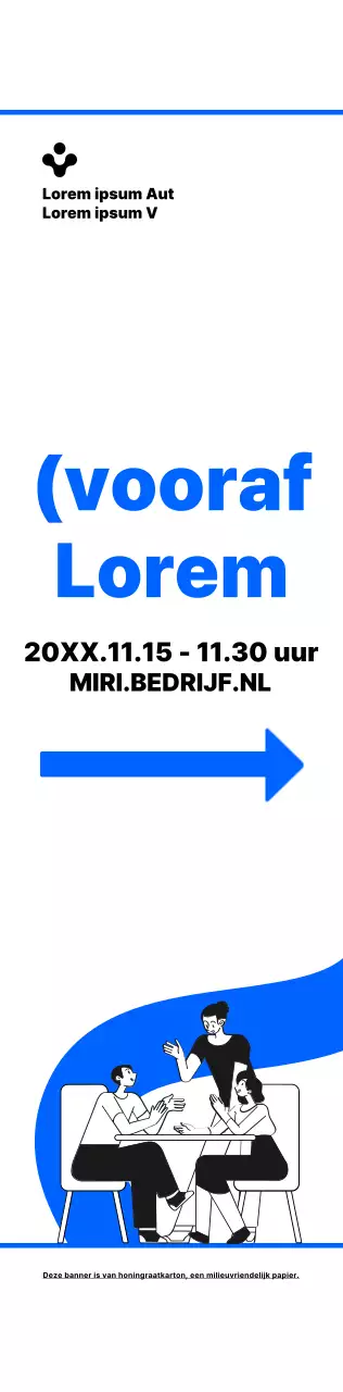 Eenvoudige illustratiestijl in blauw en zwart met aanwijzingen naar de locatie van het wervingsgesprek