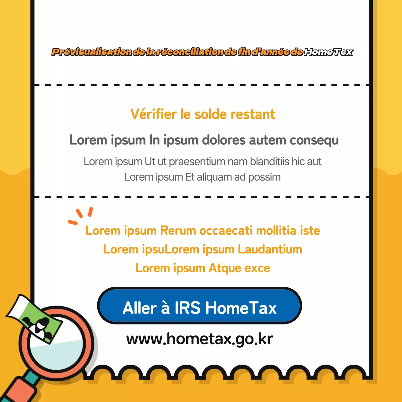 Carte de règlement de fin d'année sur fond jaune de type reçunews