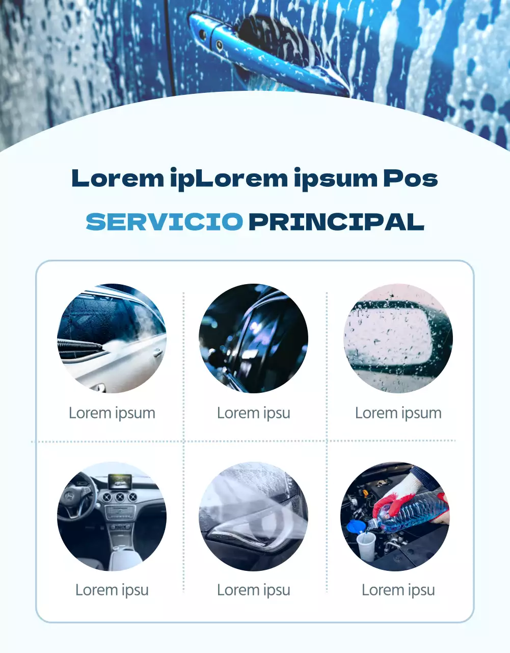 Página de detalles de lavado a mano con fondo azul