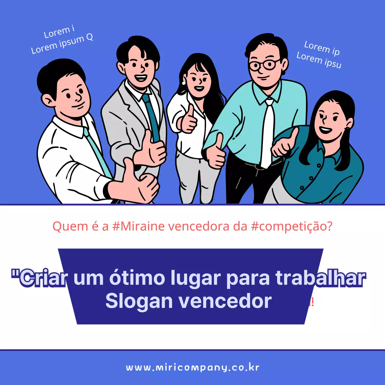 Anúncio do concurso do slogan temático da caixa azul e branca