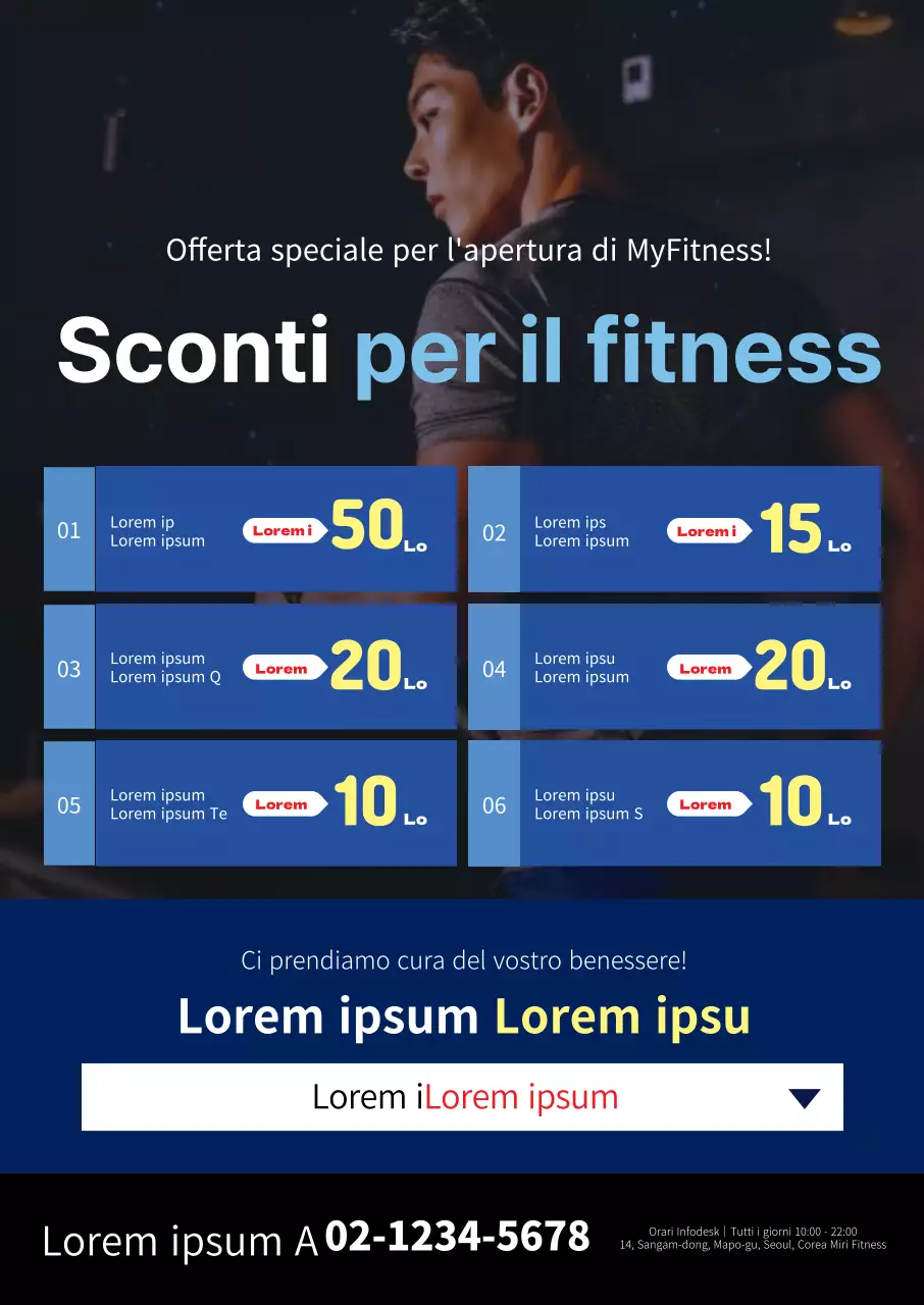 Poster promozionale blu e squadrato per la palestra