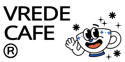 Leuke en hippe koffiekop karakter en tekst combinatie in zwart en blauw Logo stijl voor cafe promotie en promotie