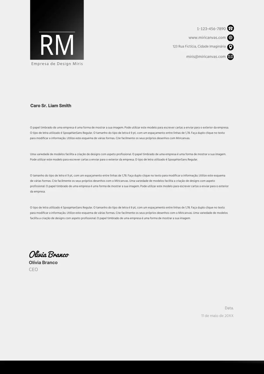 Papel timbrado simples da empresa em preto