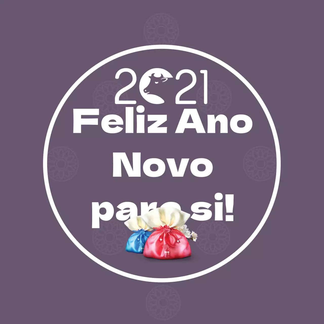 Letra roxa com fotoEtiqueta de felicitações de Ano Novo destacada