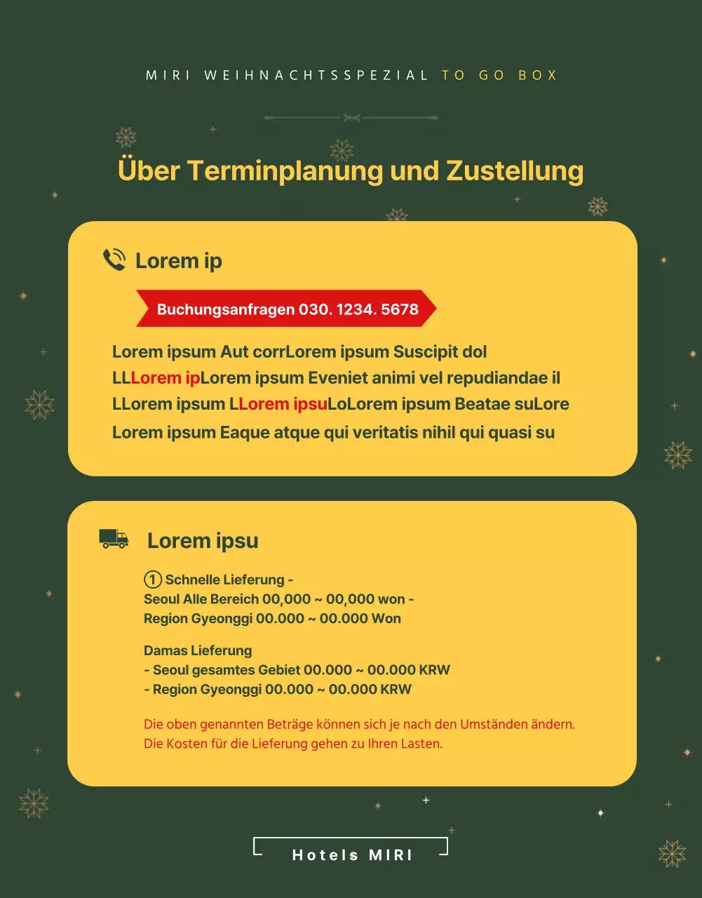 Grünes und gelbes Weihnachtsbuffet mit Catering Details