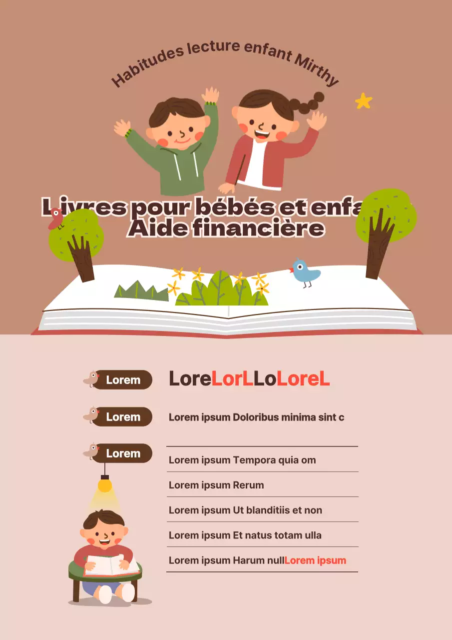 Thème de support pour livre de bébé avec illustration marron-beige mignonne