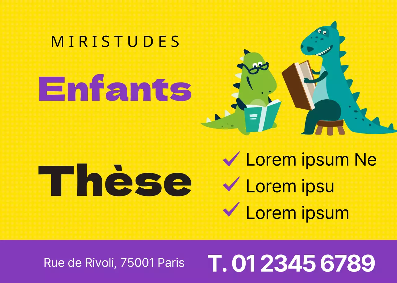 Jaune violet dinosaure mignon Personnage Rédaction d'une dissertation École